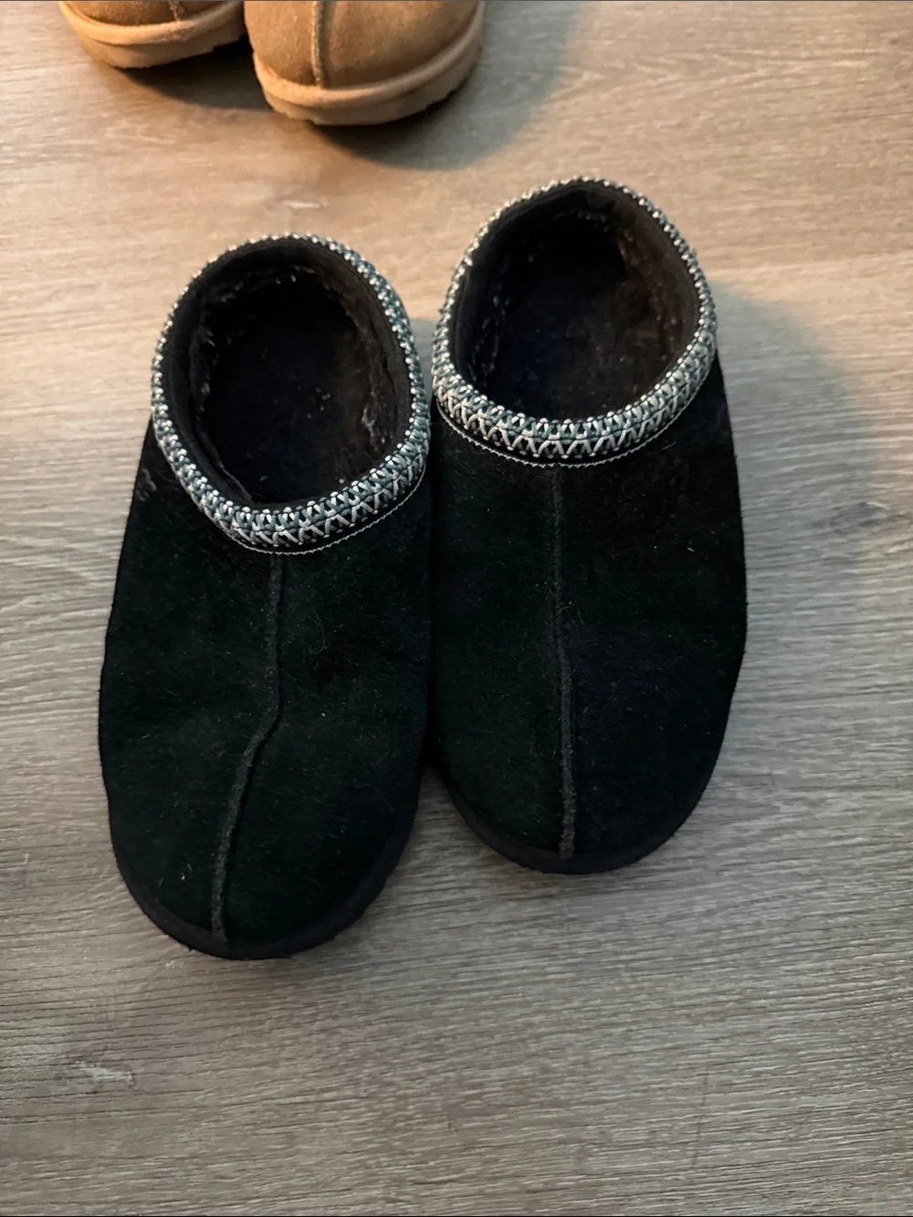 UGG Kids Black Moccasin Slippers with Contrast Trim